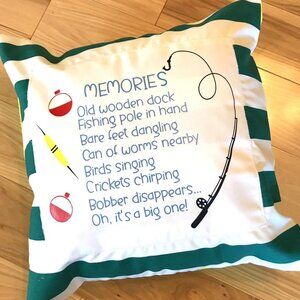 Fishing Memories Pillow Cover: Handmade Lake House Cabin Decor, 18 x 18 Inches